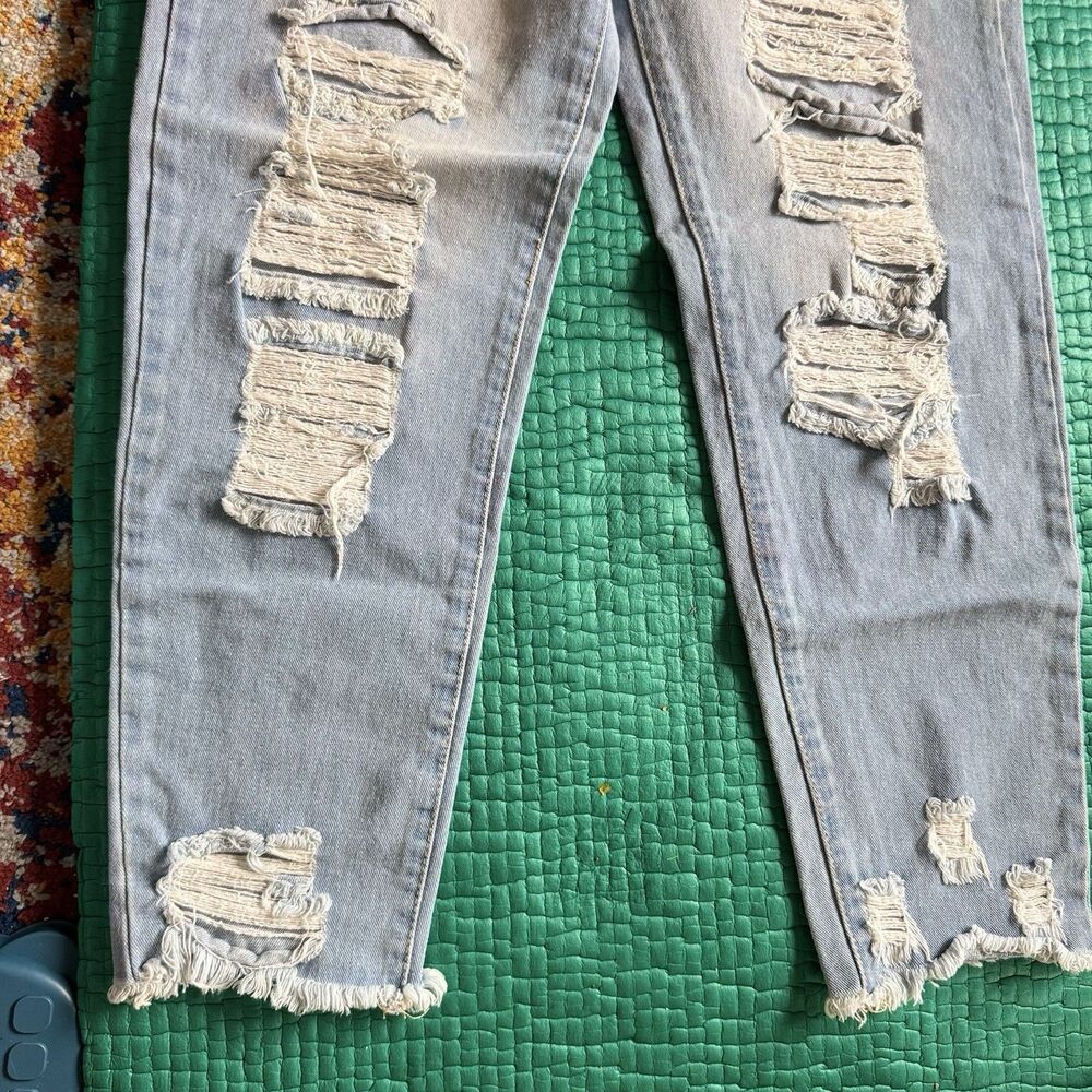 Y2K Elite Jeans Distressed Denim Jeans Raw Hem Pants Light Blue Wash Womens Sz 9 - Picture 13 of 16